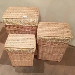 Portabiancheria Vimini Naturale Rettangolare Fodera Fantasia Senape