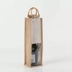 Portabottiglia Borsina Iuta Con Manici Legno