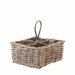 Portabottiglie Cestello Giunco Grigio 4 Posti Con Manico