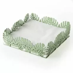 Portatovaglioli Metallo Verde Foglie Tropicale