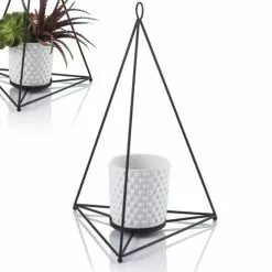 Portavaso Ferro Piramide Con Vaso Bianco