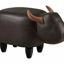 Pouf Animale Toro Nero Ecopelle Piedini Legno