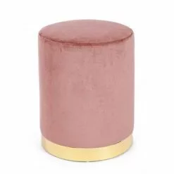 Pouf Cilindro Velluto Rosa Fascia Oro 40h