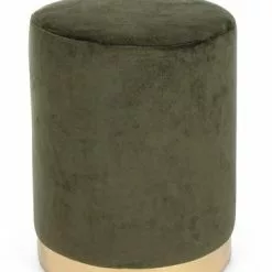 Pouf Cilindro Velluto Verde Forest Fascia Oro 40h