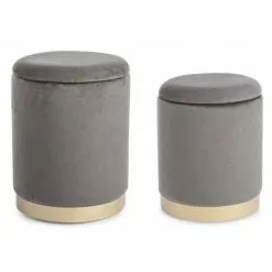 Coppia Pouf Contenitore Velluto Grigio