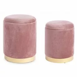 Coppia Pouf Contenitore Velluto Rosa Antico