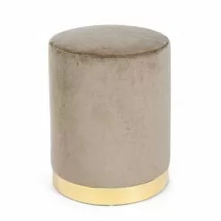 Pouf Cilindro Velluto Tortora Fascia Oro 40h