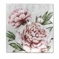 Quadro A Olio Due Grandi Fiori Rosa 100x100