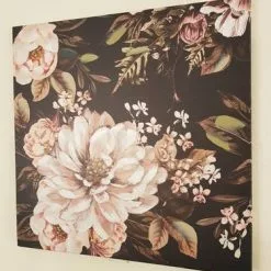 Quadro A Olio Fiori Rosa Su Fondo Nero 60x60