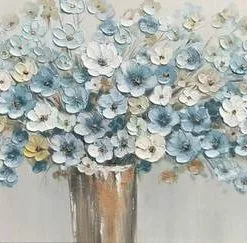 Quadro A Olio Vaso Di Fiori Azzurri E Bianchi 120x60