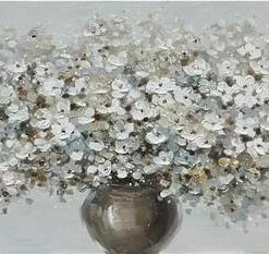 Quadro A Olio Vaso Di Fiori Bianchi 150x70h