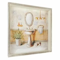 Quadro Dipinto Lavandino Bagno Specchio Ovale 32x32
