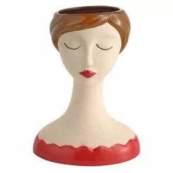 Vaso Volto Ceramica Coco Girl Castana Abito Rosso 28h