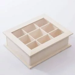 Scatola Legno Grezzo Con Vetro 9 Divisorie