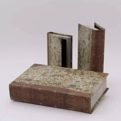 Scatola Libro Fiori Antique Old Book Ecopelle Marrone