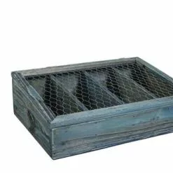 Scatola Porta Posate Legno Blu Con Coperchio