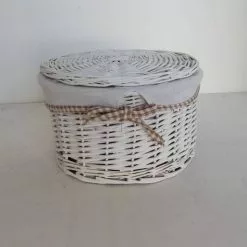 Scatola Tonda Vimini Bianco Con Fodera 26X17H