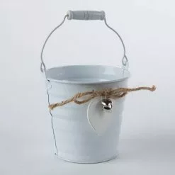 Secchiello Latta Bianca Con Cuori Cm10