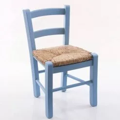 Sedia Bimbo Impagliata Legno Azzurro