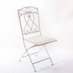 Sedia Ferro Battuto Bianco Con Riccioli Pieghevole