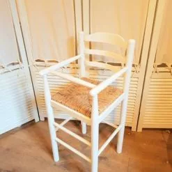 Seggiolone Bimbo Legno Bianco Seduta Impagliata