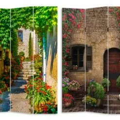 Separè 3 Ante Tela Stampata Borgo Antico Scalinata Di Fiori