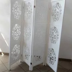 Separè Legno Bianco Traforato Fiori 4 Ante