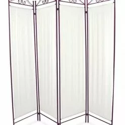 Separè 4 Ante Ferro Marrone E Tela Bianca