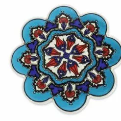 Sottopentola Fiore Ceramica Fiori Rossi Fondo Azzurro