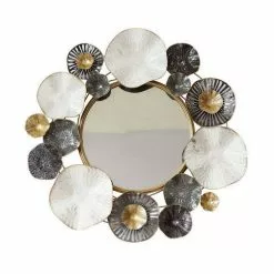 Specchio Metallo Cerchi Grigi Bianchi E Oro Cm 84