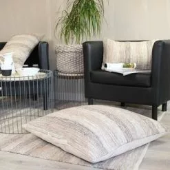 Tappeto Cotone Intrecciato Righe Beige E Bianco 120x180