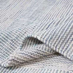 Tappeto Lana Disegual Filo Blu E Beige 140x200