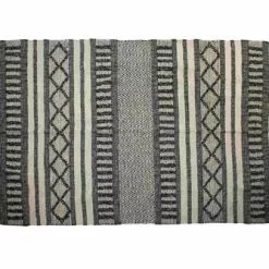 Tappeto Nero E Beige Geometrie Cotone Intrecciato 160x240