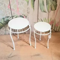 Tavolino Portafiori Tondo Ferro Bianco Smaltato