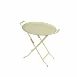 Tavolino Vassoio Pieghevole Metallo Bianco Crema