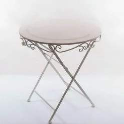 Tavolo Ferro Battuto Bianco Con Riccioli Cm70 Pieghevole