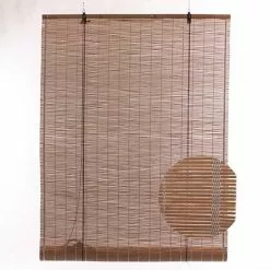 Tenda Bambu' Naturale Avvolgibile Tessitura Cotone Bianco