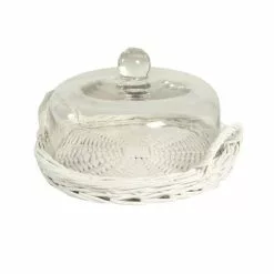 Tortiera Vimini Bianco Con Campana In Vetro 27cm