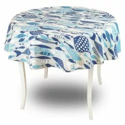 Tovaglia Cotone Stampa Pesci Blu E Azzurri Tonda 140