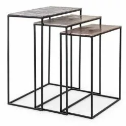 Tris Tavolini Rettangolari Da Salotto Piano Alluminio Anticato