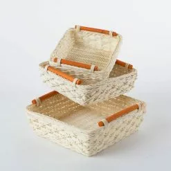 Vaschetta Midollino Quadrata Con Manici