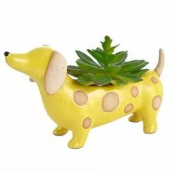 Vaso Cane Bassotto Giallo Ceramica Con Pianta