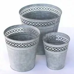Vaso Portafiori Metallo Grigio Anticato Bordo Traforato
