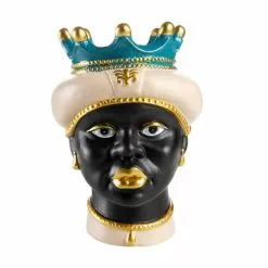 Vaso Ceramica Testa Di Moro Nero 25h Corona Azzurra