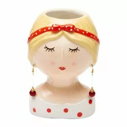 Vaso Volto Ceramica Coco Girl Bionda Orecchini Rossi