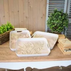 Vassoio Fibra Di Bamboo Foglie Verdi Con Manici