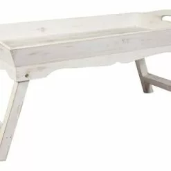 Vassoio Da Letto Legno Bianco Shabby Con Gambe Pieghevoli