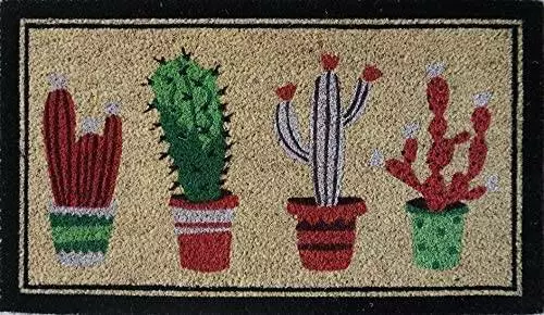 Zerbino Cocco Da Ingresso Dipinto 4 Vasi Piante Cactus