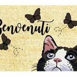 Zerbino Cocco Benvenuti Gatto E Farfalle 40x70