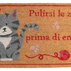 Zerbino Cocco Gatto "pulirsi Le Zampe" Fondo Neutro 45x75